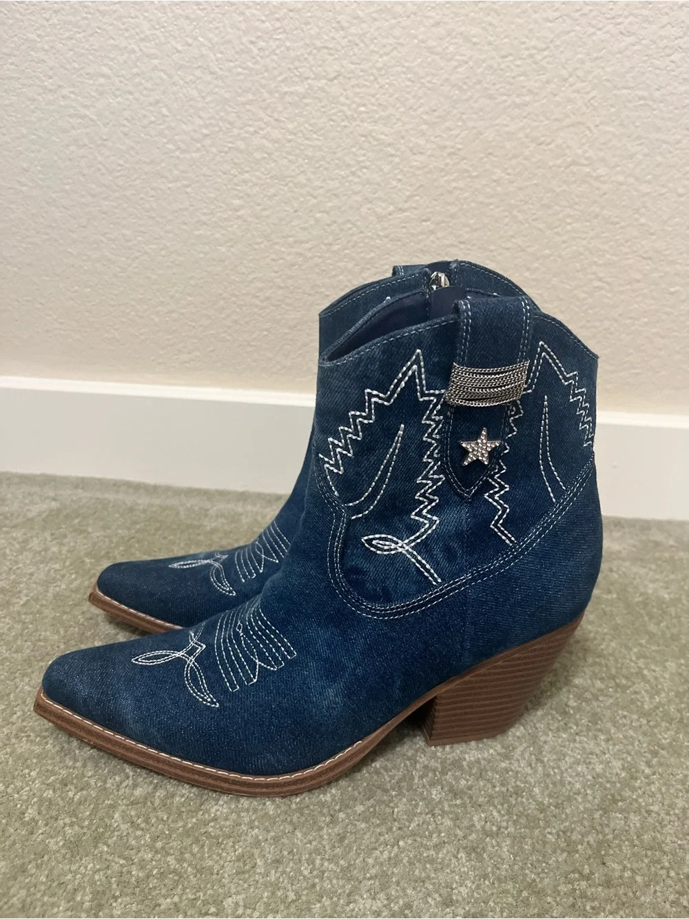 Nine West Women’s Blue Denim Western Ankle Booties